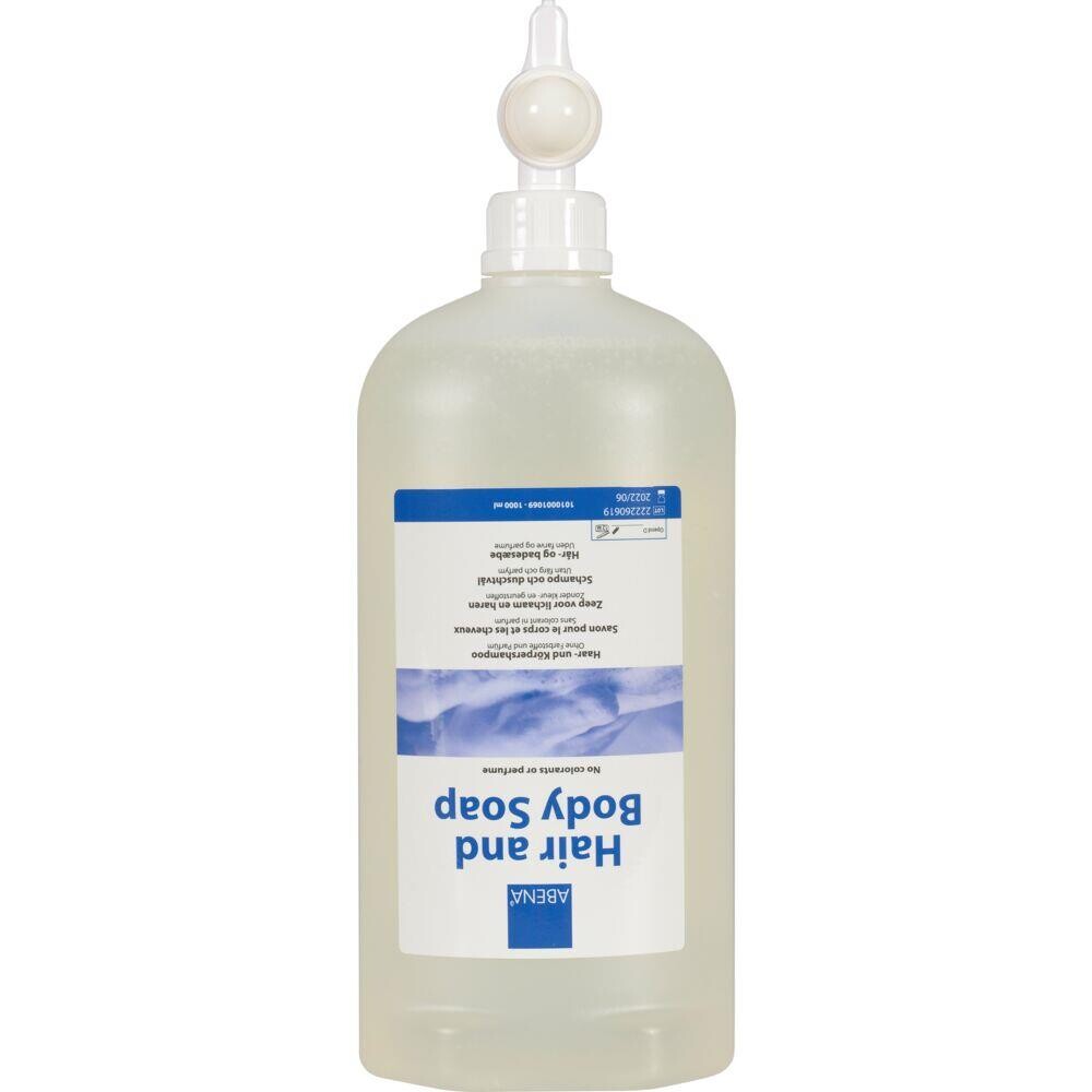 Hår og bodyshampoo, Abena, 1000 ml, blå, PE, uden farve og parfume - 10 stk