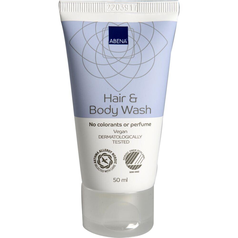 Hår og bodyshampoo ABENA 50 ml uden farve og parfume - 24 stk