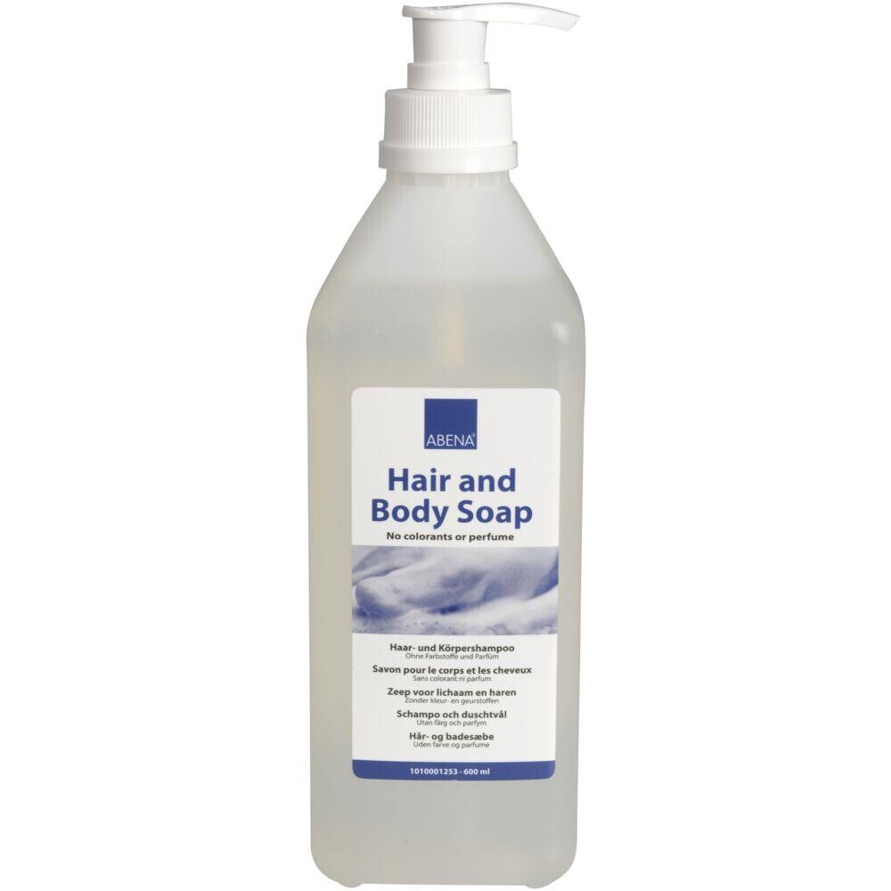 Hår og bodyshampoo ABENA 600 ml uden farve og parfume - 10 stk