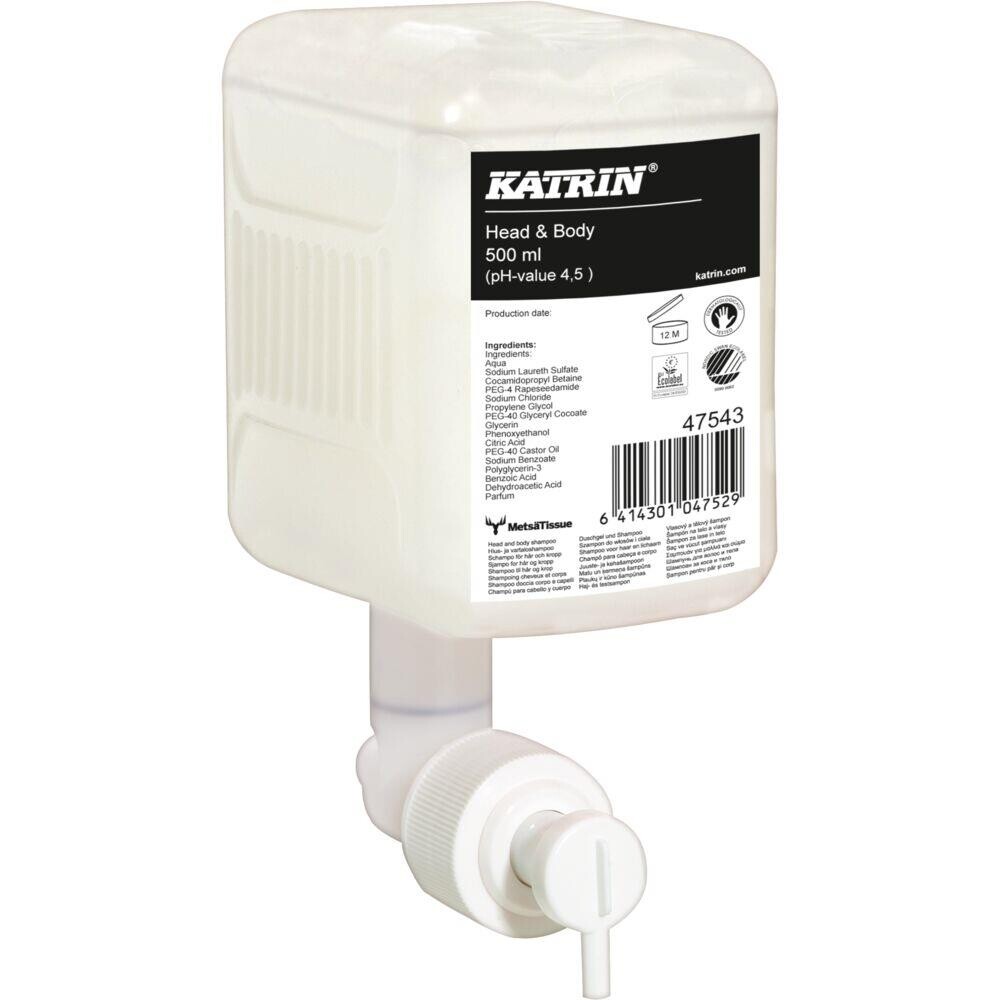 Hår og bodyshampoo, Katrin 47543, 500 ml, med parfume, 0,6 ml pr. dosering - 12 stk