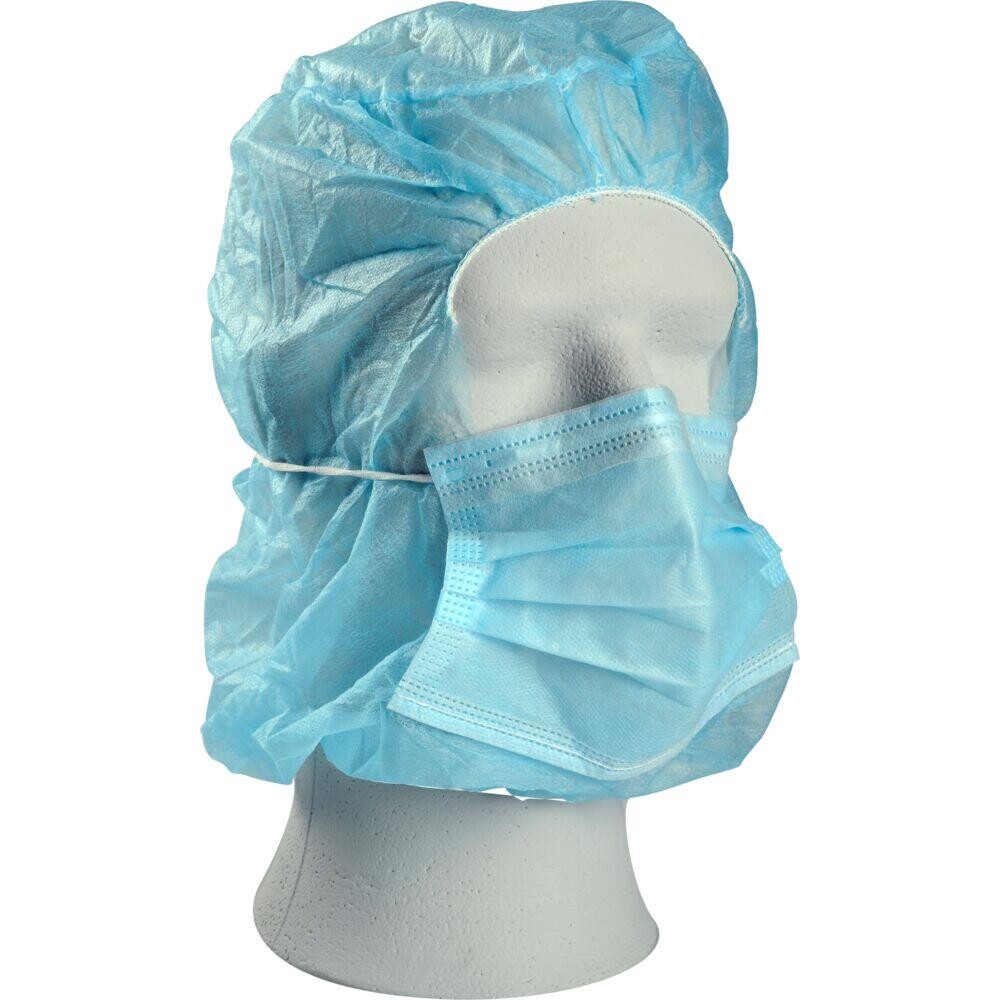 Hårnet med ansigtsmaske, ABENA, One size, blå, PP, usteril, engangs - 500 stk