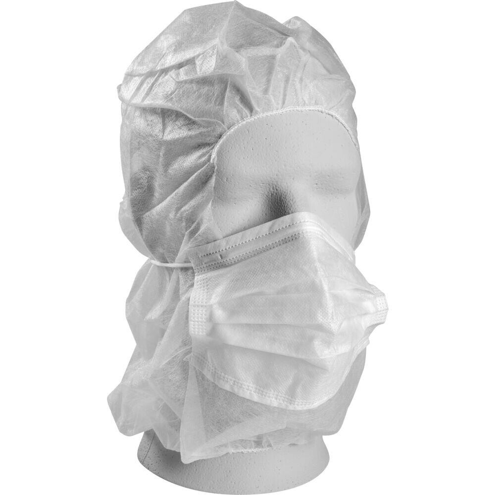 Hårnet med ansigtsmaske, ABENA, One size, hvid, PP, usteril, engangs - 500 stk