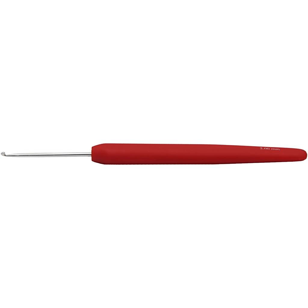 Hæklenål – Nr. 2 (2 mm) – 13,3 cm – Rød