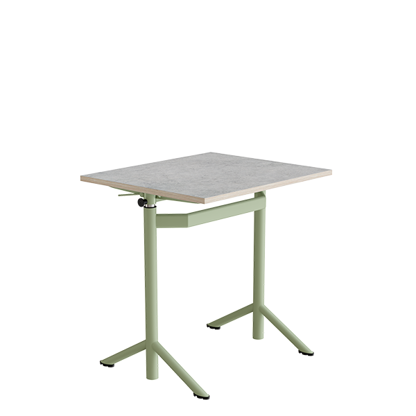Hæve-sænkbord elevborde Atlas 1132, 700x600 mm, lys grå linoleum, grønt stel
