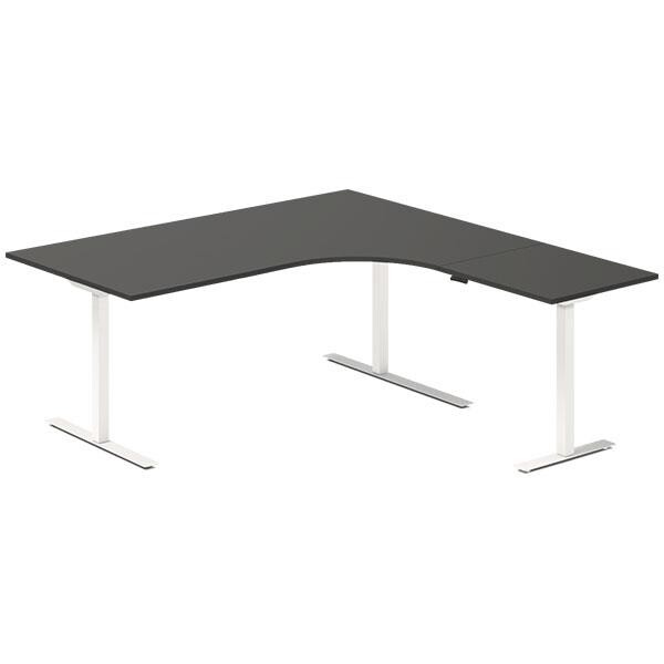 Hjørne skrivebord hæve sænke DNA, Antracit 1800x1800 mm Højre 3-ben/Hvid