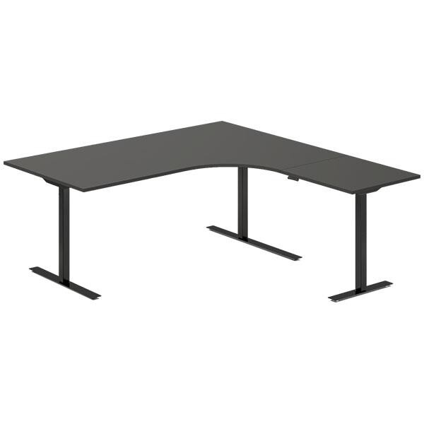 Hjørne skrivebord hæve sænke DNA, Antracit 1800x1800 mm Højre 3-ben/Sort