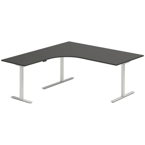 Hjørne skrivebord hæve sænke DNA, Antracit 1800x1800 mm Venstre 3-ben/Alugrå