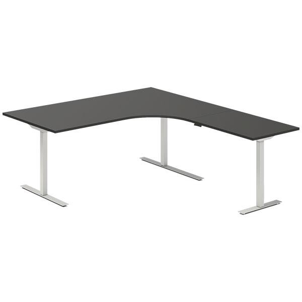 Hjørne skrivebord hæve sænke DNA, Antracit 1800x2000 mm Højre 3-ben/Alugrå