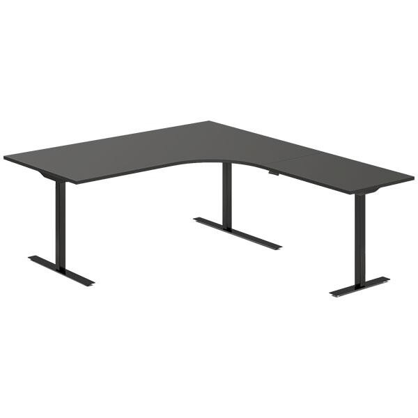 Hjørne skrivebord hæve sænke DNA, Antracit 1800x2000 mm Højre 3-ben/Sort