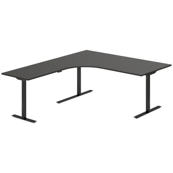 Hjørne skrivebord hæve sænke DNA, Antracit 1800x2000 mm Venstre 3-ben/Sort