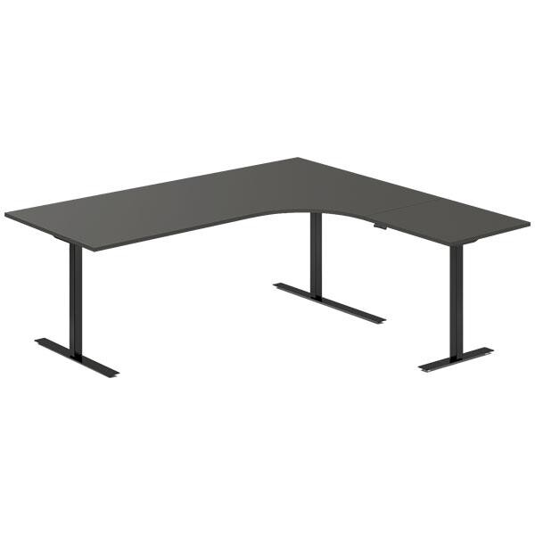 Hjørne skrivebord hæve sænke DNA, Antracit 2000x1800 mm Højre 3-ben/Sort