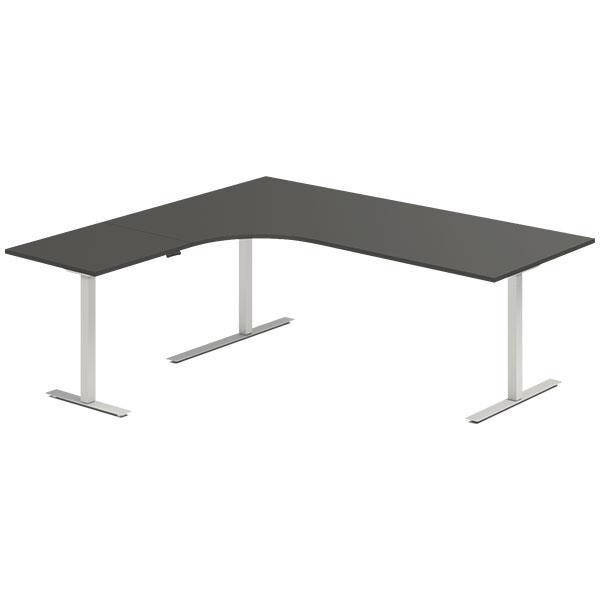 Hjørne skrivebord hæve sænke DNA, Antracit 2000x1800 mm Venstre 3-ben/Alugrå