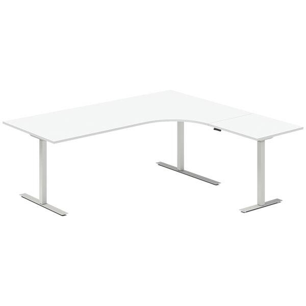 Hæve-sænkebord DNA, Hvid 2000x1800 mm Højre 3-ben/Alugrå
