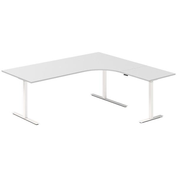 Hæve-sænkebord DNA, Lysgrå 2000x1800 mm Højre 3-ben/Hvid