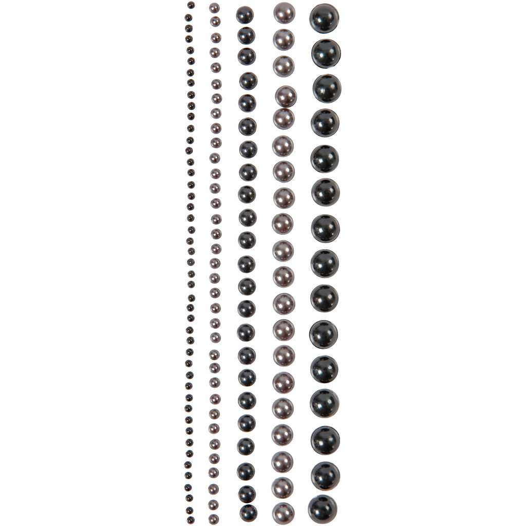 Halv-perler, str. 2-8 mm, sort, antrascitgrå, Paris, 140ass.