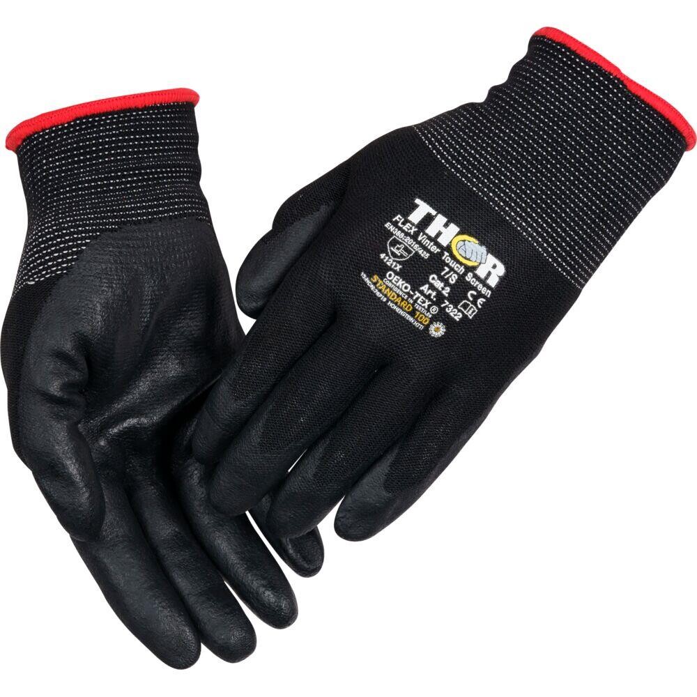 Halvdyppet nitrilhandske, THOR Flex Vinter, 9, sort, nitril/nylon, ribkant - 12 par