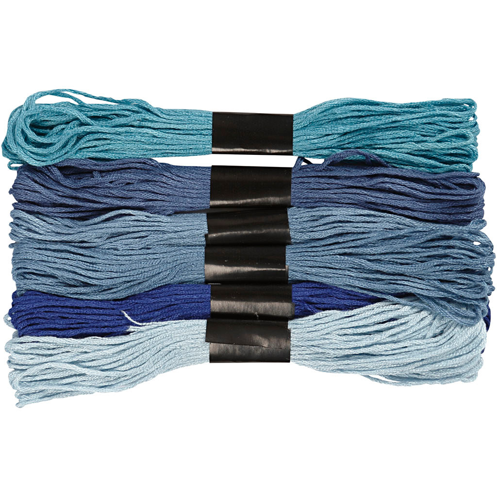 Broderigarn - Harmoni - 1 mm - 6 bundter - Blå harmoni