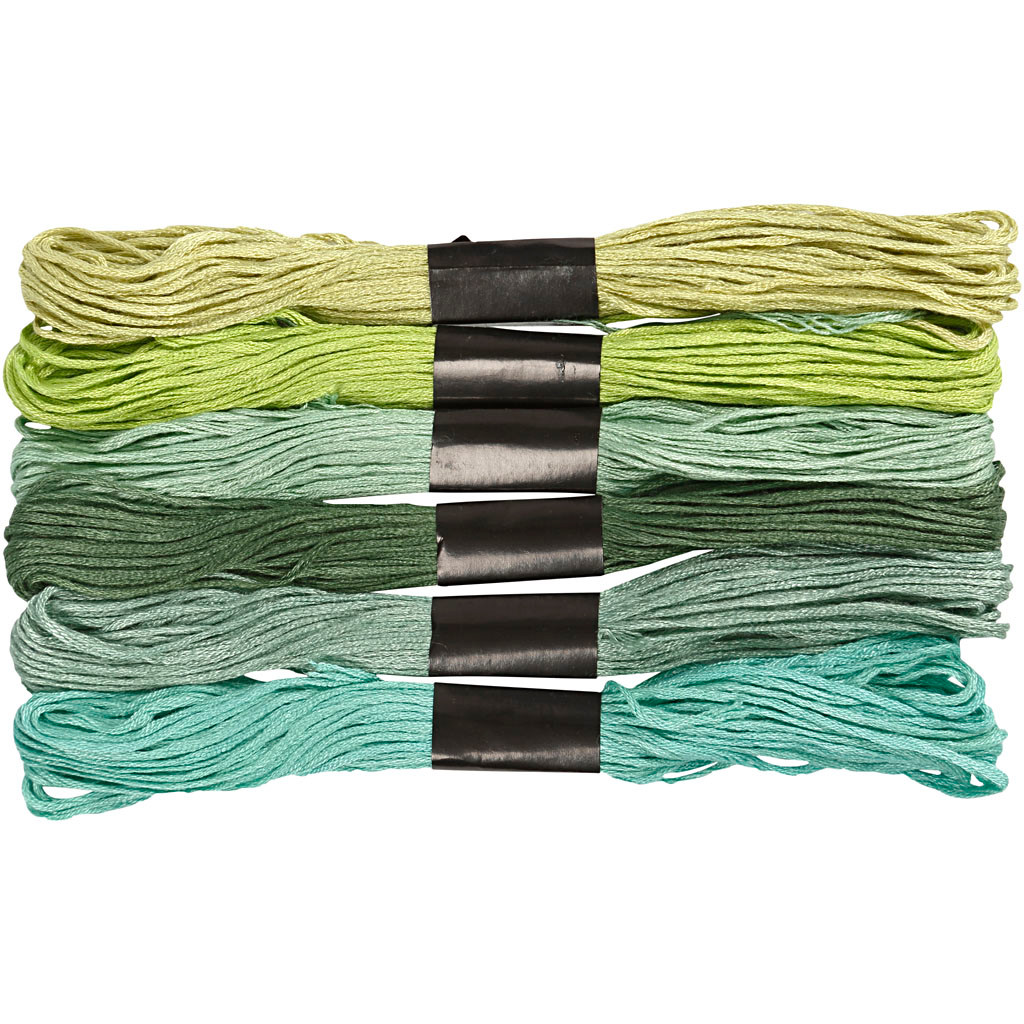 Broderi garn - Harmoni tykkelse 1 mm grøn harmoni - 6 bundter i assorteret farver