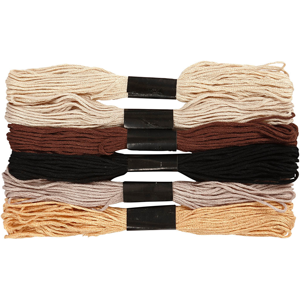 Broderi garn - Harmoni tykkelse 1 mm natur harmoni - 6 bundter i assorteret farver