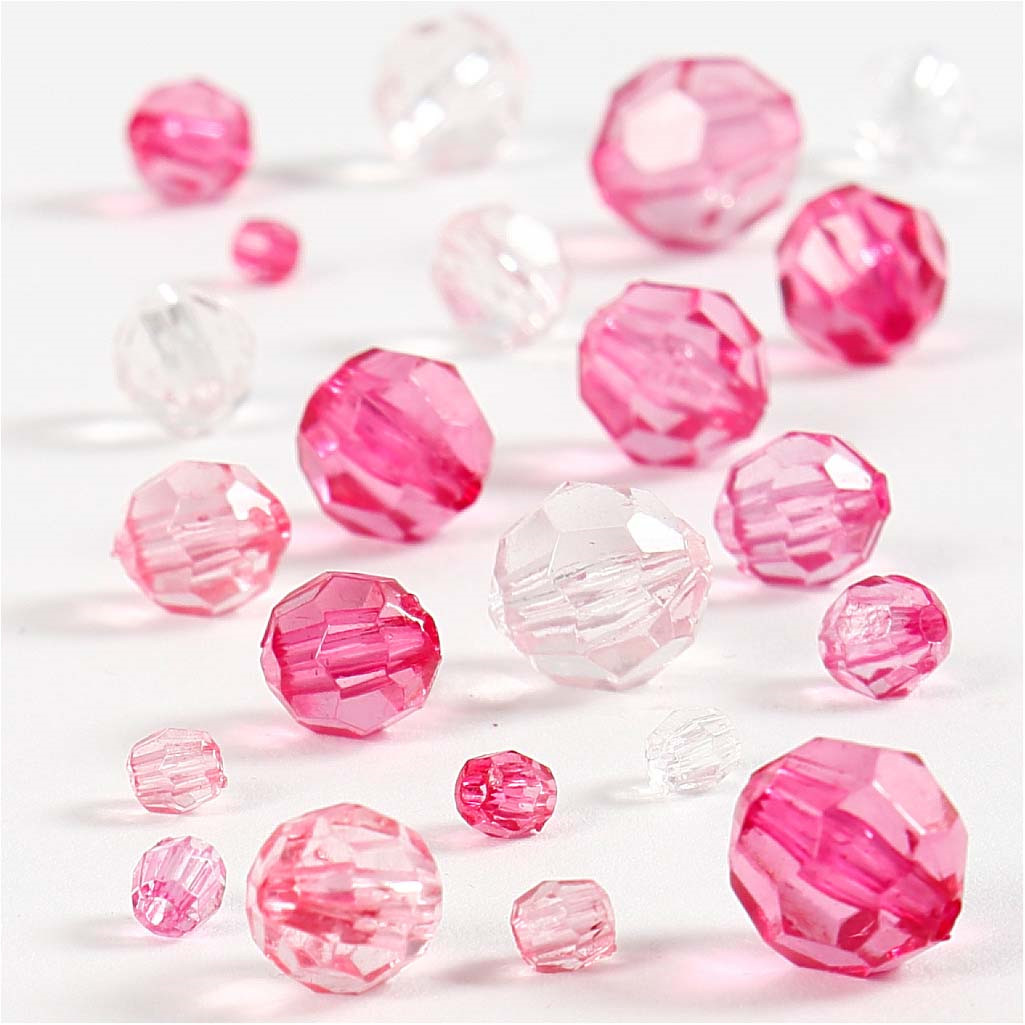 Harmoni facetperlemix, str. 4-12 mm, hulstr. 1-2,5 mm, pink harmoni, 45g, ca. 170 stk.