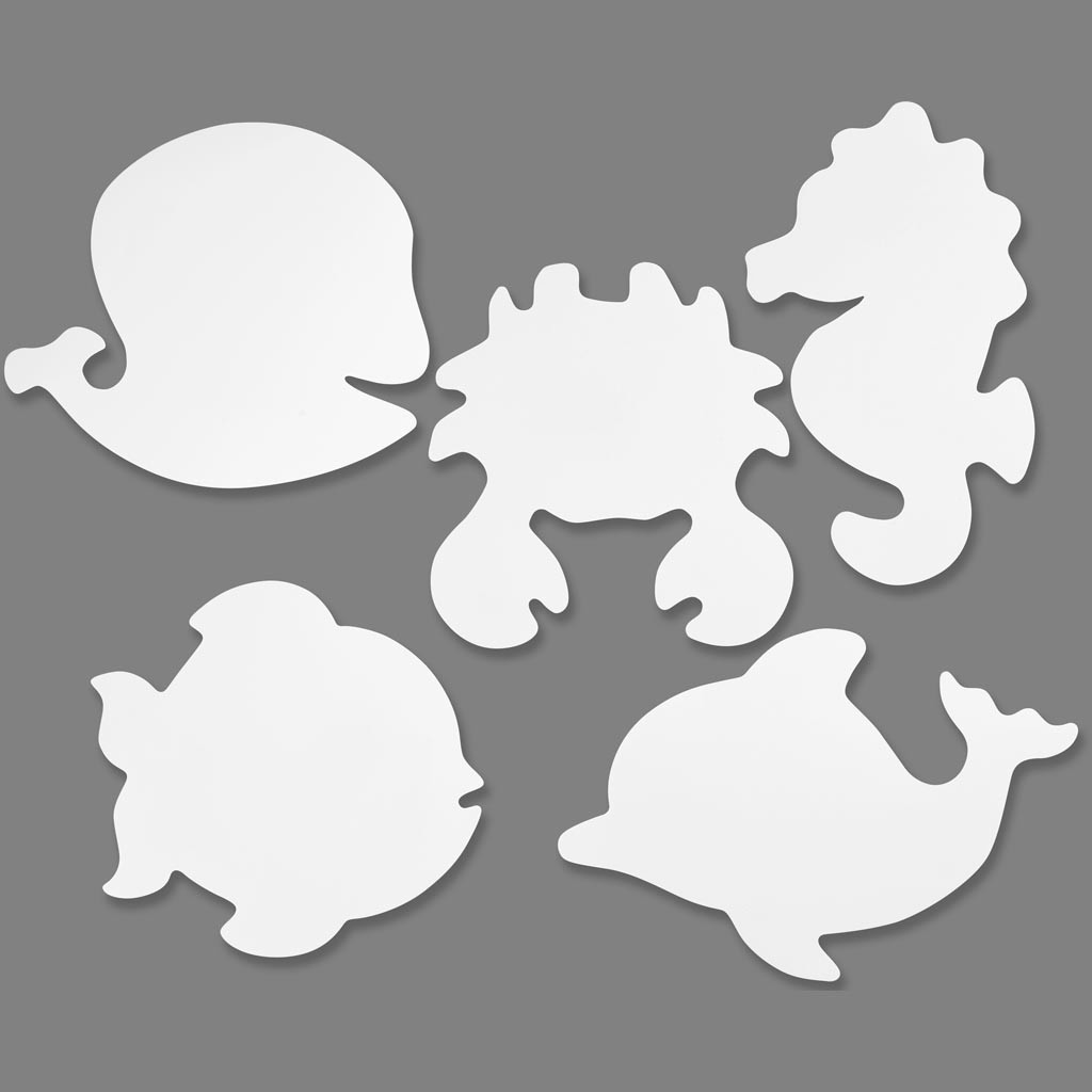 Kartonfigurer - Havets dyr - 5 designs - hvidt karton - 16 stk