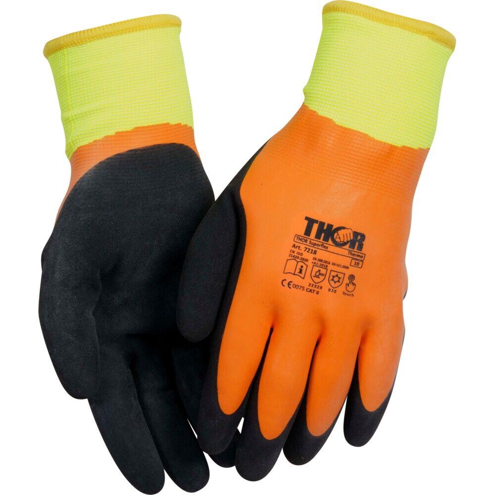 Heldyppet latexhandske, THOR Superflex Thermo, 10, orange, akryl/polyester