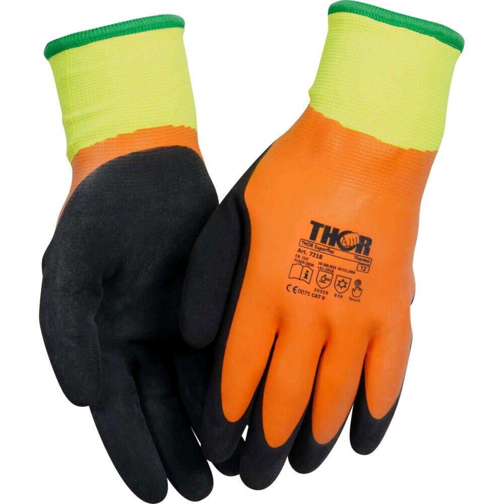 Heldyppet latexhandske, THOR Superflex Thermo, 12, orange, akryl/polyester