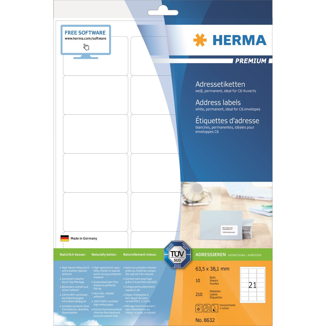 Etiketter print selv HERMA Premium 63,5x38,1 (210)
