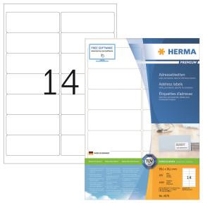 Etiketter - Herma Premium 99,1x38,1mm A4 - Hvid - 1400 stk