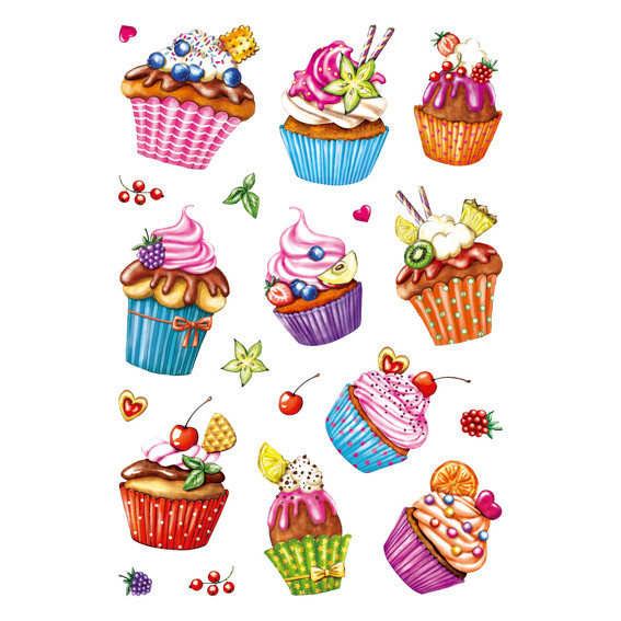 10 stk. Klistermærker - Herma Decor - Cupcakes - Foil Glitter - Køb minimum 10 stk.