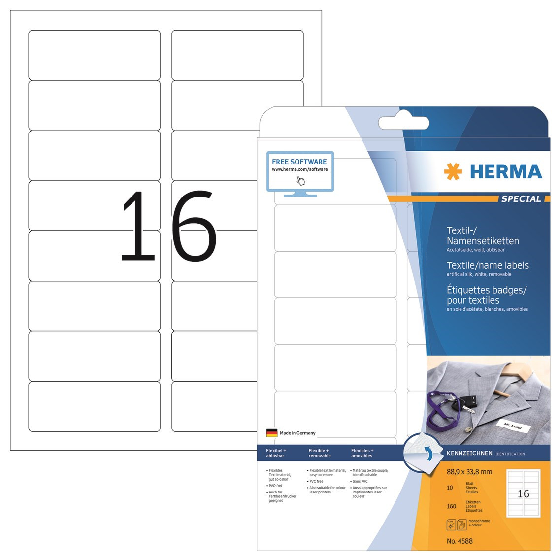 Aftagelige etiketter Herma tekstil 88,9x33,8 (160)