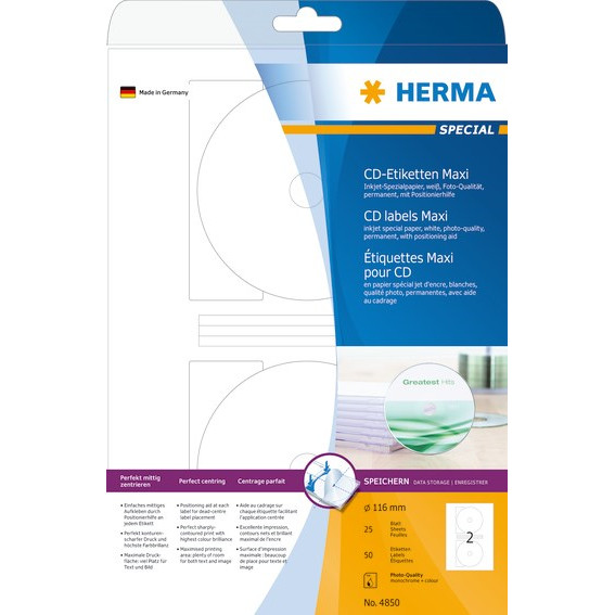 Etiketter print selv HERMA Special CD maxi ø116 Inkjet (50)
