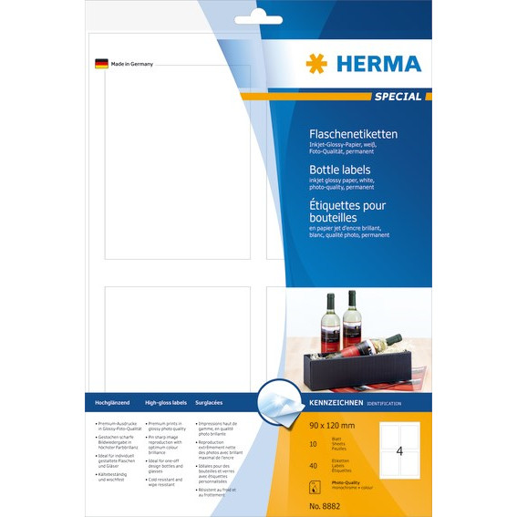 Flaskelabels - HERMA Inkjet Glossy - 90 x 120 mm - 40 stk