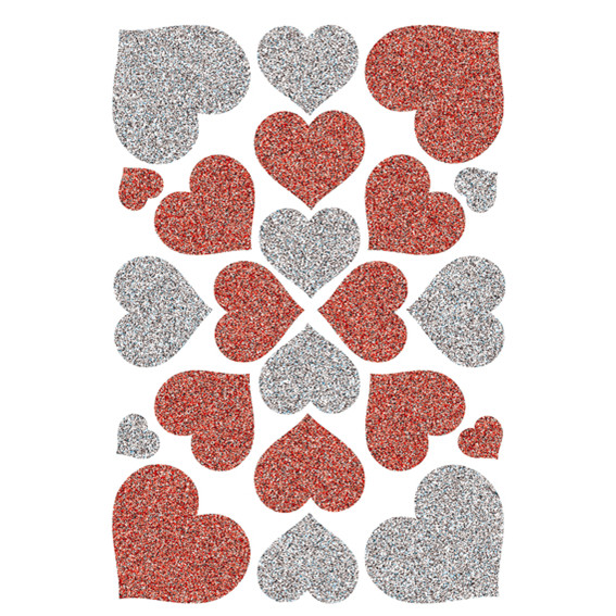 10 stk. Klistermærker Herma Magic Haerts red+silver, glittery - Køb minimum 10 stk.