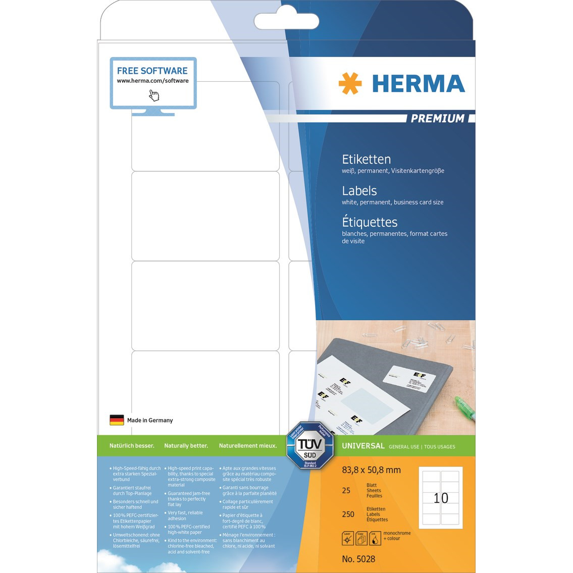 Labels white 83,8x50,8 Herma Premium A4 250 pcs.