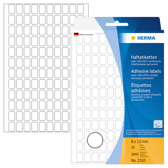 Etiketter - Herma 8x12 mm - Hvid - Permanent - Miljøvenlige - 3840 stk