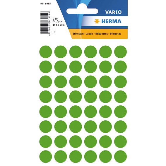 10 stk. Mærkatetiket rund - Herma ø13mm - Permanent klæb - Mørkegrøn - 240 stk