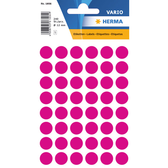 10 stk. Runde klistermærker - HERMA Ø13 mm - Pink - 240 stk