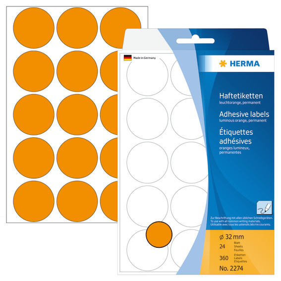 Runde klistermærker - HERMA Ø32 mm - Luminans orange - 360 stk