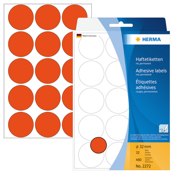 Runde klistermærker - HERMA Ø32 mm - Rød - 480 stk
