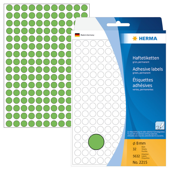 Mærkatetiket rund - Herma ø8mm - Permanent klæb - Grøn - 5632 stk