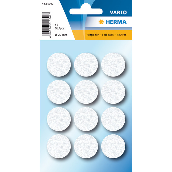 10 stk. Filtdupper til stoleben - Herma Ø22 mm - Hvid - 12 stk