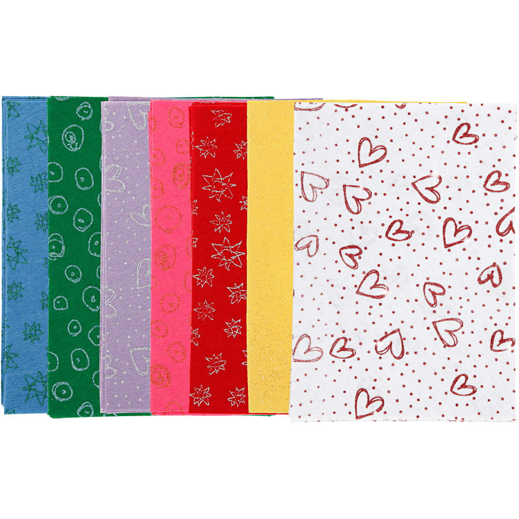 Hobbyfilt A4 21 x 30 cm tykkelse 1 mm assorteret farver glimmer | 70 ark