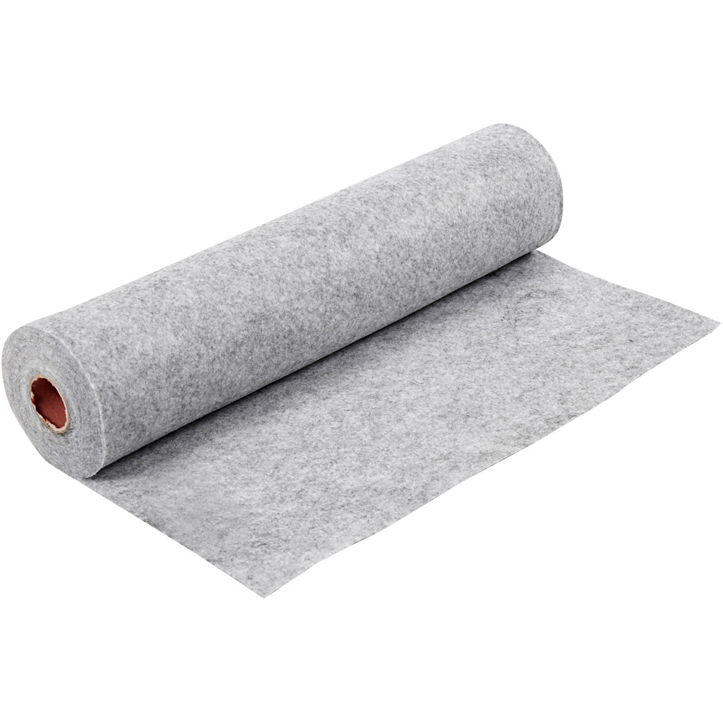 Filt - hobbyfilt - 45 cm x 5 m - 1,5 mm - grå meleret