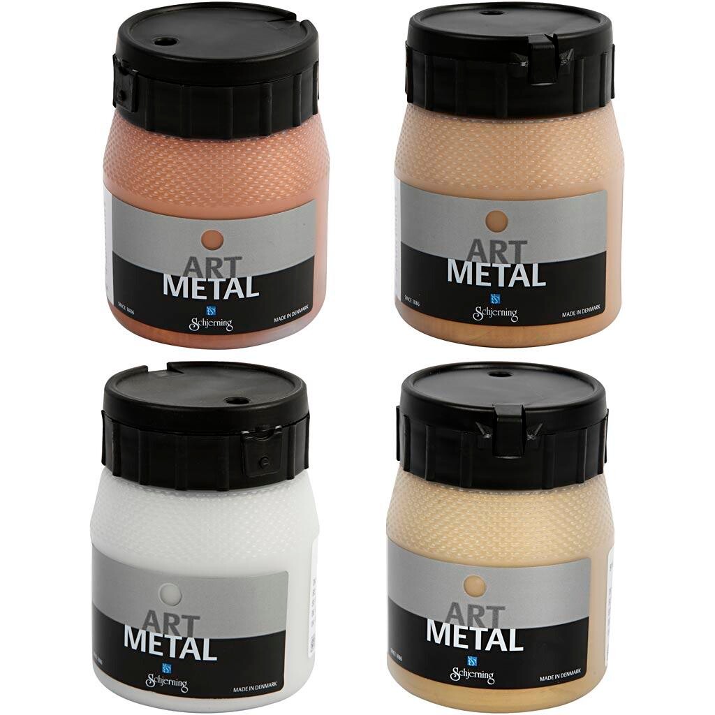 Hobbymaling Metallic, kobber, lys guld, mellem guld, sølv, 4x250 ml/ 1 pk.