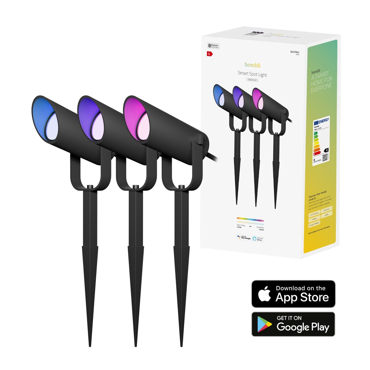Udendørs spotlight - Hombli Smart Spot Light Kit - RGB - 3 stk