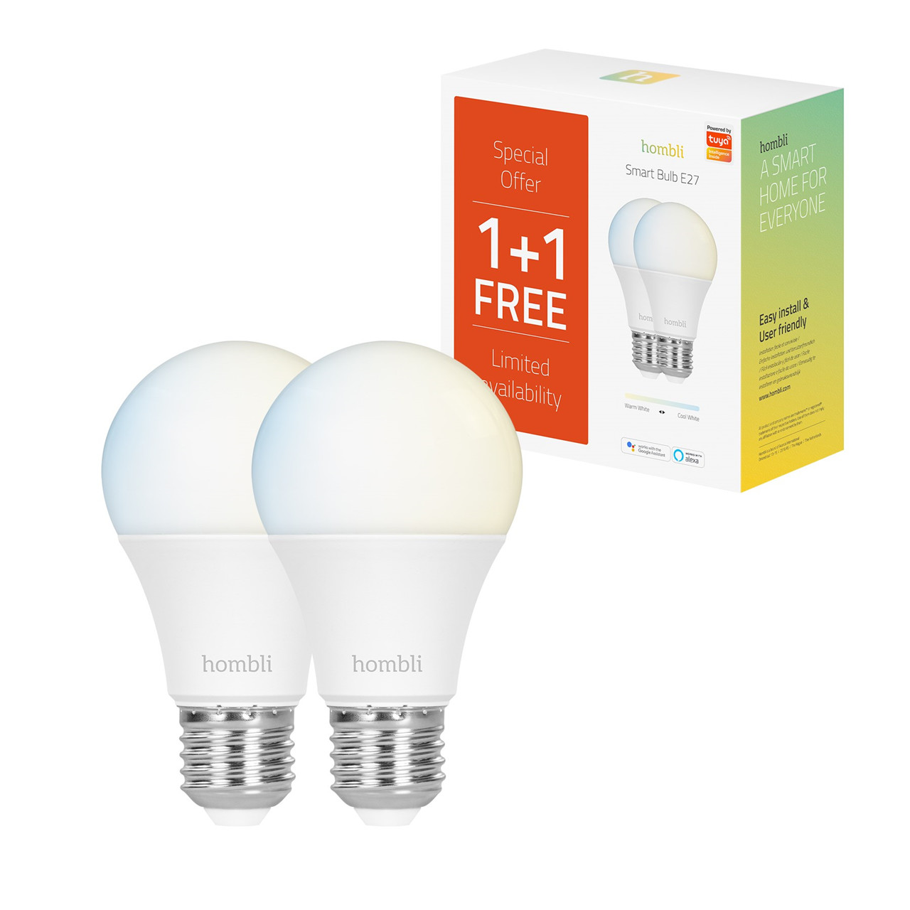 Smartpære - Hombli Smart Bulb 9W CCT (E27) - Promo Pack 1+1 - Justerbar hvid