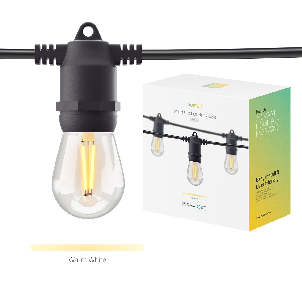 Smart lyskæde - Hombli Smart Outdoor Light String - 5 m - Varm hvid - 10 pærer