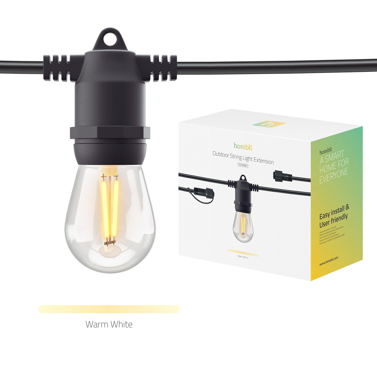 Smart lyskædeforlænger - Hombli Smart Outdoor Light String Extension - 5 m - Varm hvid - 10 pærer