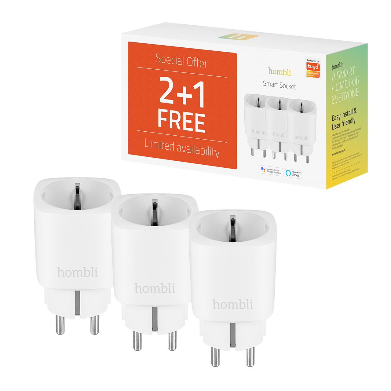 Smart Stikkontakt Hombli Smart Socket (EU), Promo Pack 2+1